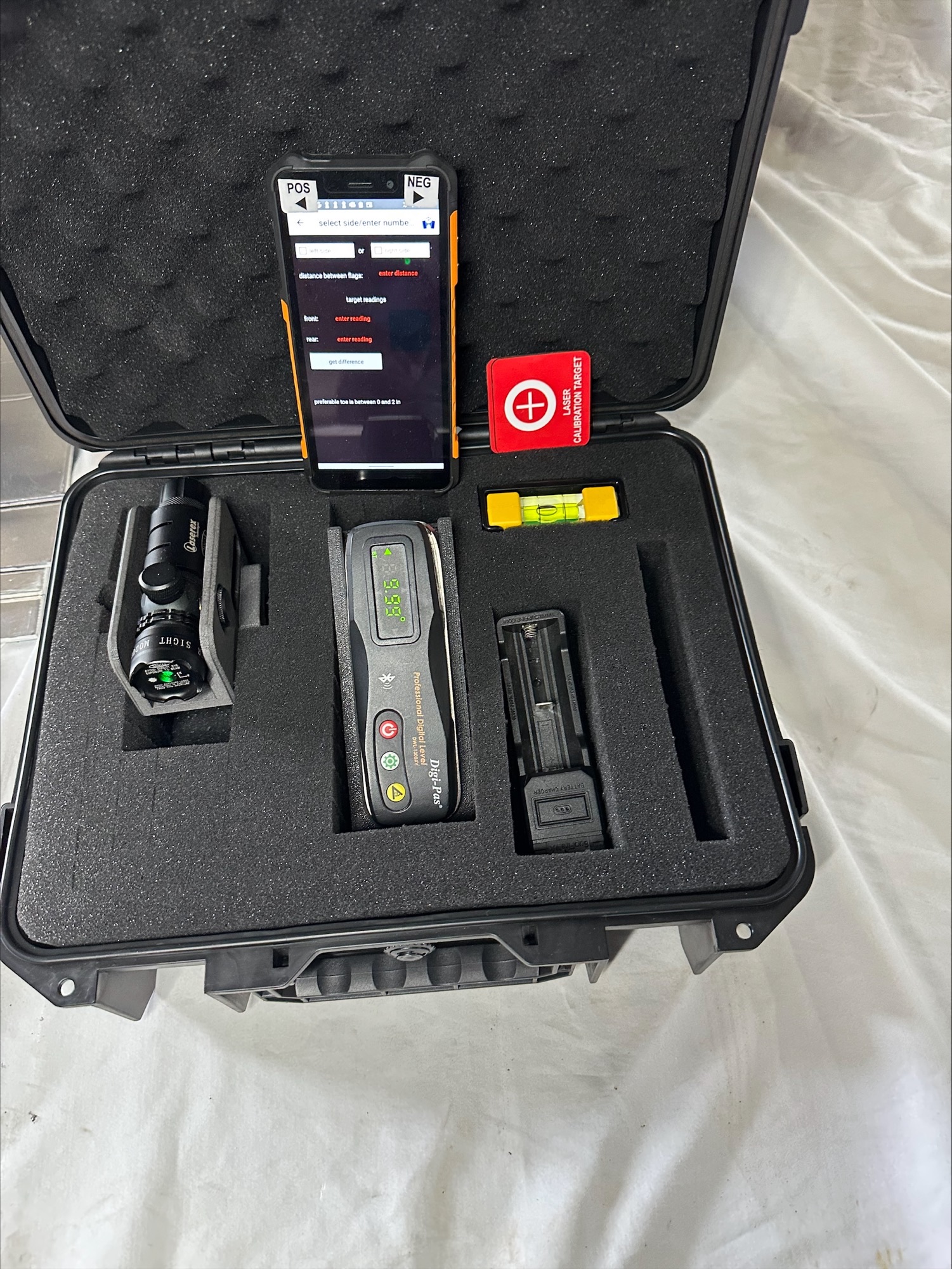 Caravan wheel alignment laser, digital camber reader and alignment software